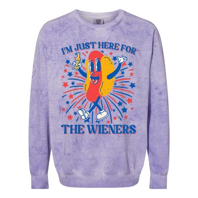 Just Here For The Wieners Hot Dog 4th Of July Colorblast Crewneck Sweatshirt