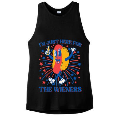 Just Here For The Wieners Hot Dog 4th Of July Ladies PosiCharge Tri-Blend Wicking Tank