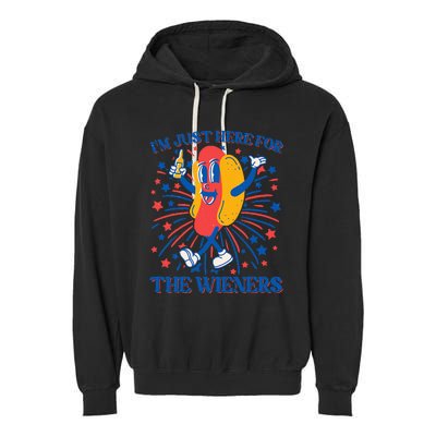 Just Here For The Wieners Hot Dog 4th Of July Garment-Dyed Fleece Hoodie