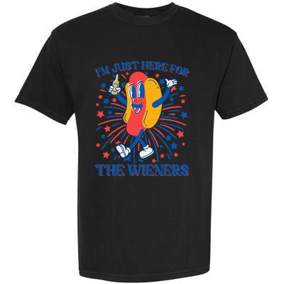 Just Here For The Wieners Hot Dog 4th Of July Garment-Dyed Heavyweight T-Shirt