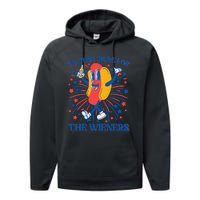 Just Here For The Wieners Hot Dog 4th Of July Performance Fleece Hoodie