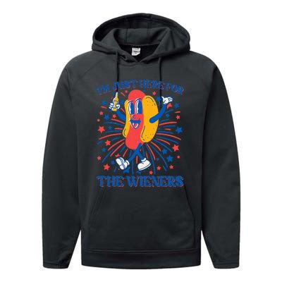 Just Here For The Wieners Hot Dog 4th Of July Performance Fleece Hoodie