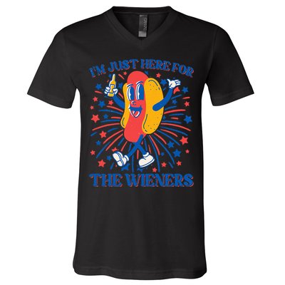 Just Here For The Wieners Hot Dog 4th Of July V-Neck T-Shirt