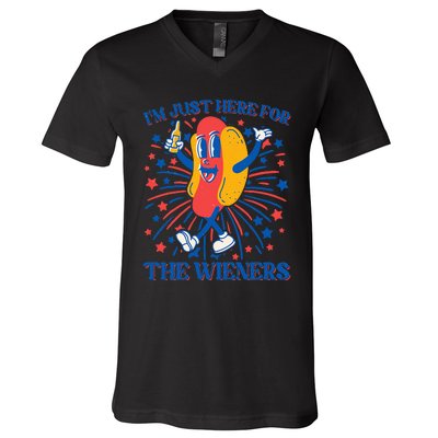 Just Here For The Wieners Hot Dog 4th Of July V-Neck T-Shirt