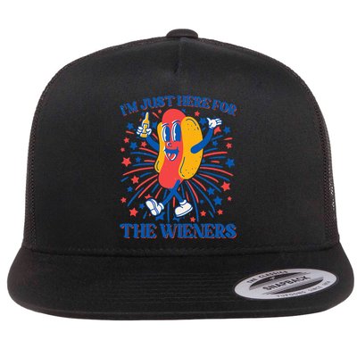 Just Here For The Wieners Hot Dog 4th Of July Flat Bill Trucker Hat