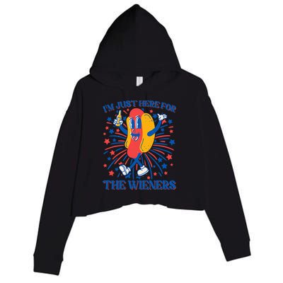 Just Here For The Wieners Hot Dog 4th Of July Crop Fleece Hoodie