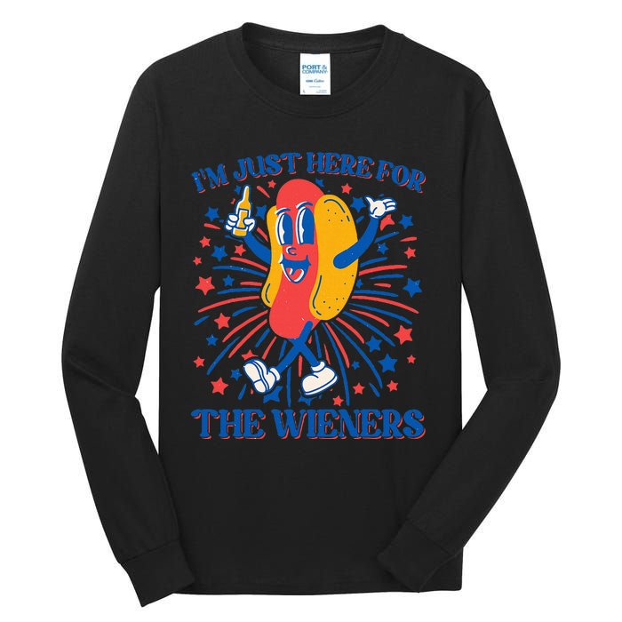 Just Here For The Wieners Hot Dog 4th Of July Tall Long Sleeve T-Shirt