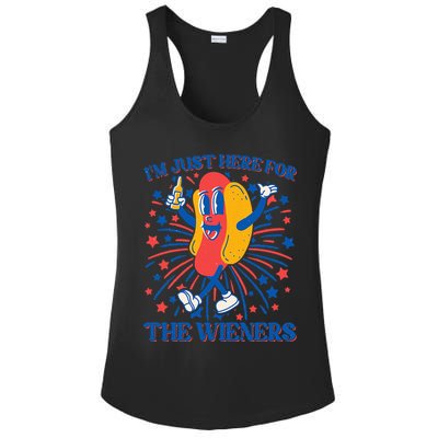 Just Here For The Wieners Hot Dog 4th Of July Ladies PosiCharge Competitor Racerback Tank