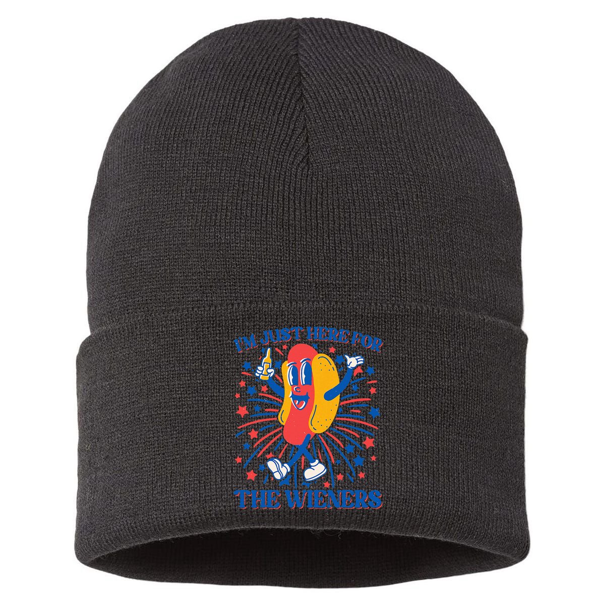 Just Here For The Wieners Hot Dog 4th Of July Sustainable Knit Beanie