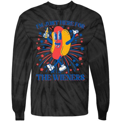 Just Here For The Wieners Hot Dog 4th Of July Tie-Dye Long Sleeve Shirt