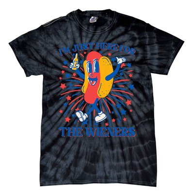 Just Here For The Wieners Hot Dog 4th Of July Tie-Dye T-Shirt