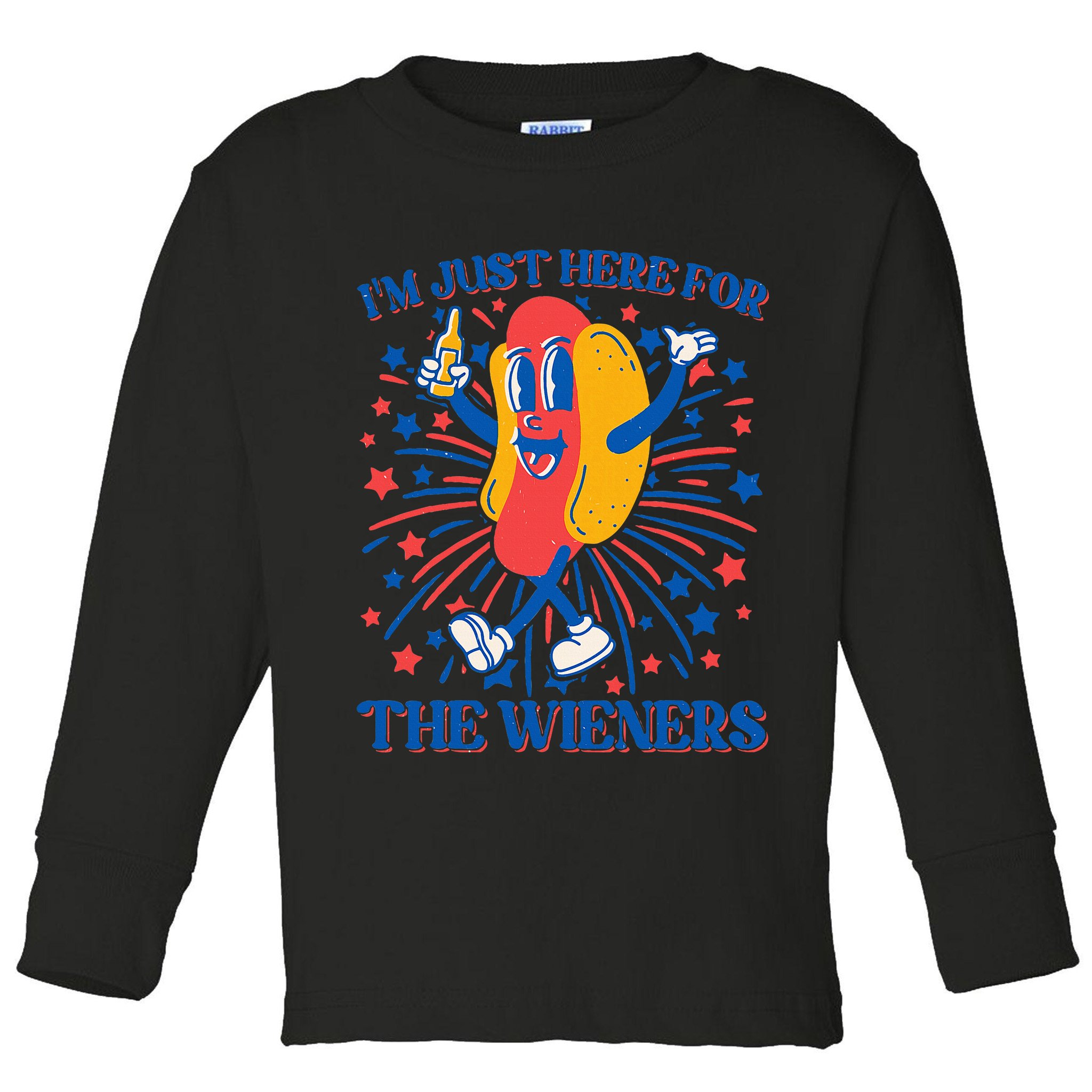 Just Here For The Wieners Hot Dog 4th Of July Toddler Long Sleeve Shirt
