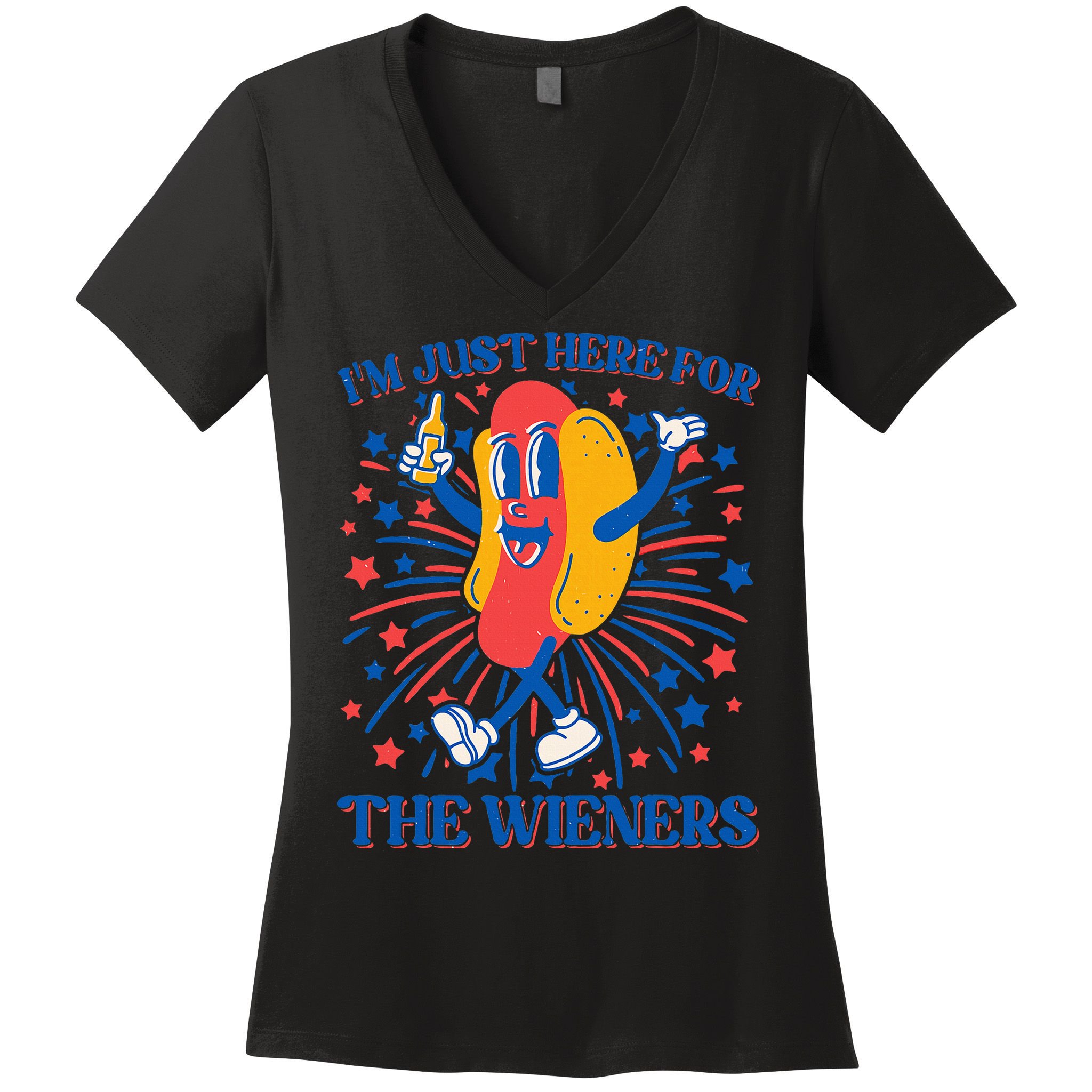 Just Here For The Wieners Hot Dog 4th Of July Women's V-Neck T-Shirt