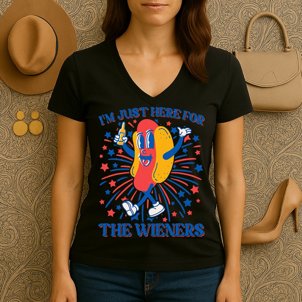 Just Here For The Wieners Hot Dog 4th Of July Women's V-Neck T-Shirt