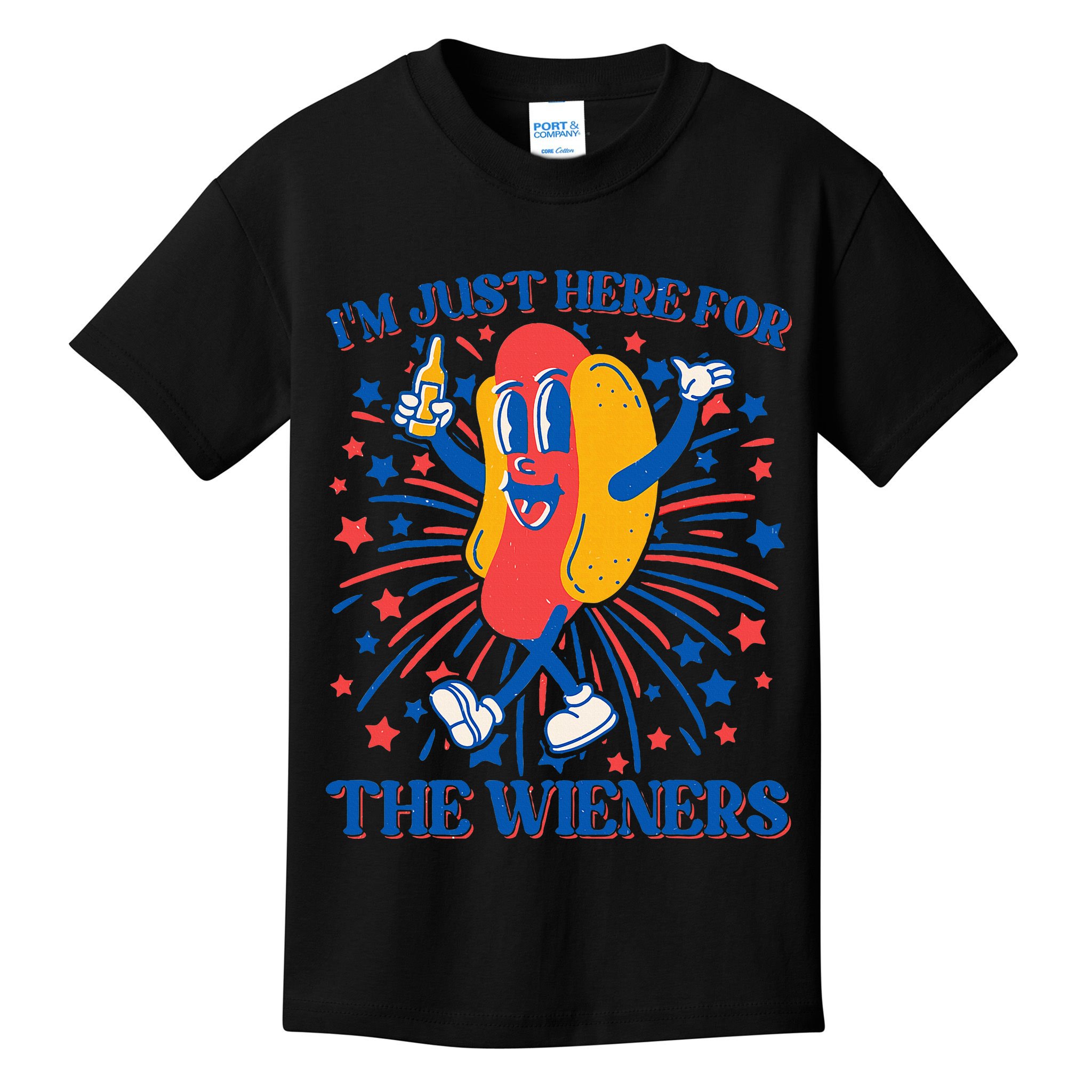 Just Here For The Wieners Hot Dog 4th Of July Kids T-Shirt