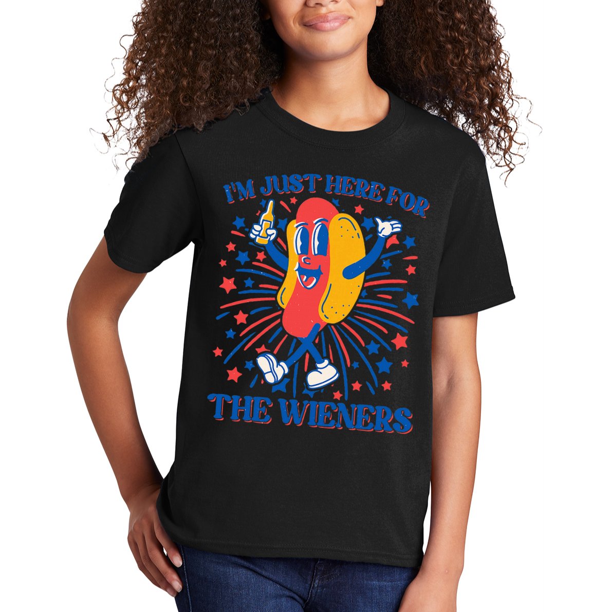 Just Here For The Wieners Hot Dog 4th Of July Kids T-Shirt