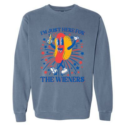 Just Here For The Wieners Hot Dog 4th Of July Garment-Dyed Sweatshirt