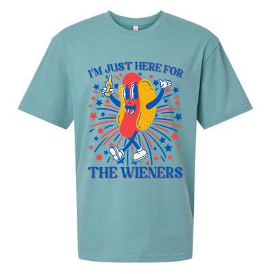 Just Here For The Wieners Hot Dog 4th Of July Sueded Cloud Jersey T-Shirt