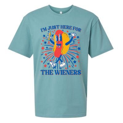 Just Here For The Wieners Hot Dog 4th Of July Sueded Cloud Jersey T-Shirt