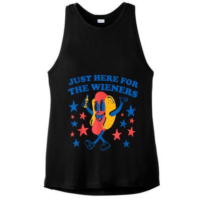 Just Here For The Wieners Funny Hot Dog 4th Of July Ladies PosiCharge Tri-Blend Wicking Tank