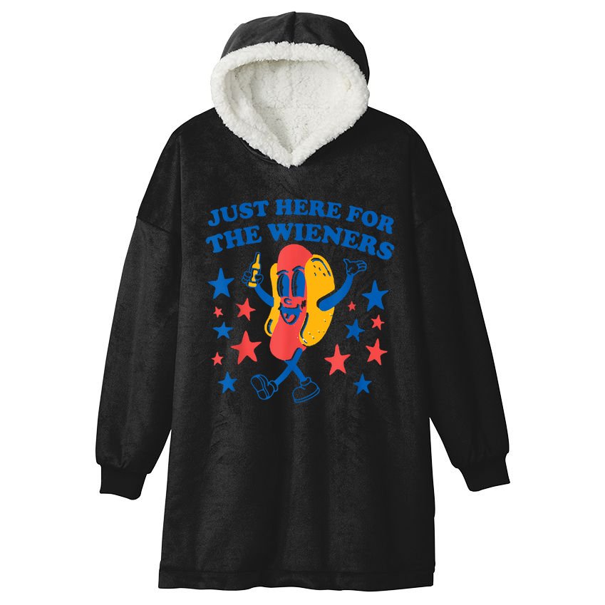 Just Here For The Wieners Funny Hot Dog 4th Of July Hooded Wearable Blanket