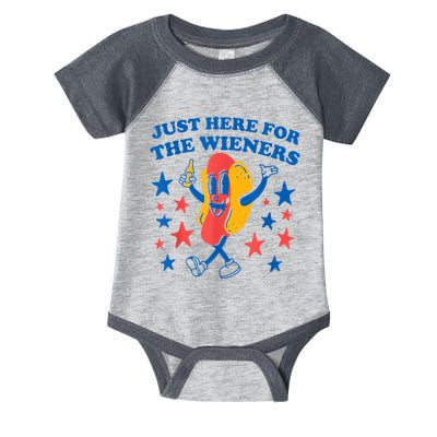 Just Here For The Wieners Funny Hot Dog 4th Of July Infant Baby Jersey Bodysuit