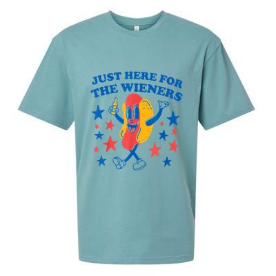 Just Here For The Wieners Funny Hot Dog 4th Of July Sueded Cloud Jersey T-Shirt