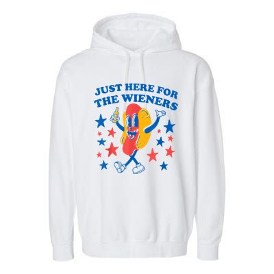 Just Here For The Wieners Funny Hot Dog 4th Of July Garment-Dyed Fleece Hoodie