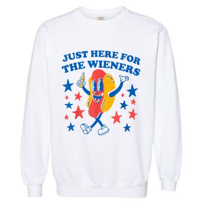 Just Here For The Wieners Funny Hot Dog 4th Of July Garment-Dyed Sweatshirt