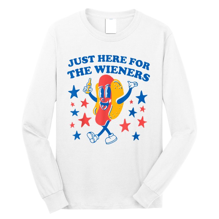 Just Here For The Wieners Funny Hot Dog 4th Of July Long Sleeve Shirt