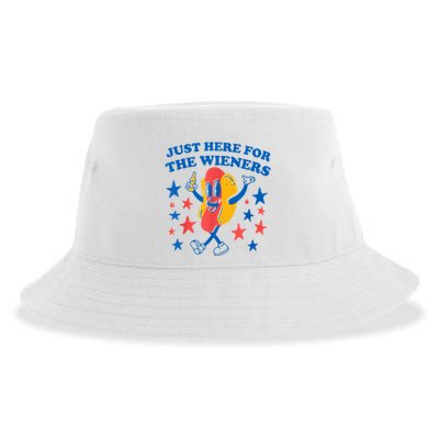 Just Here For The Wieners Funny Hot Dog 4th Of July Sustainable Bucket Hat