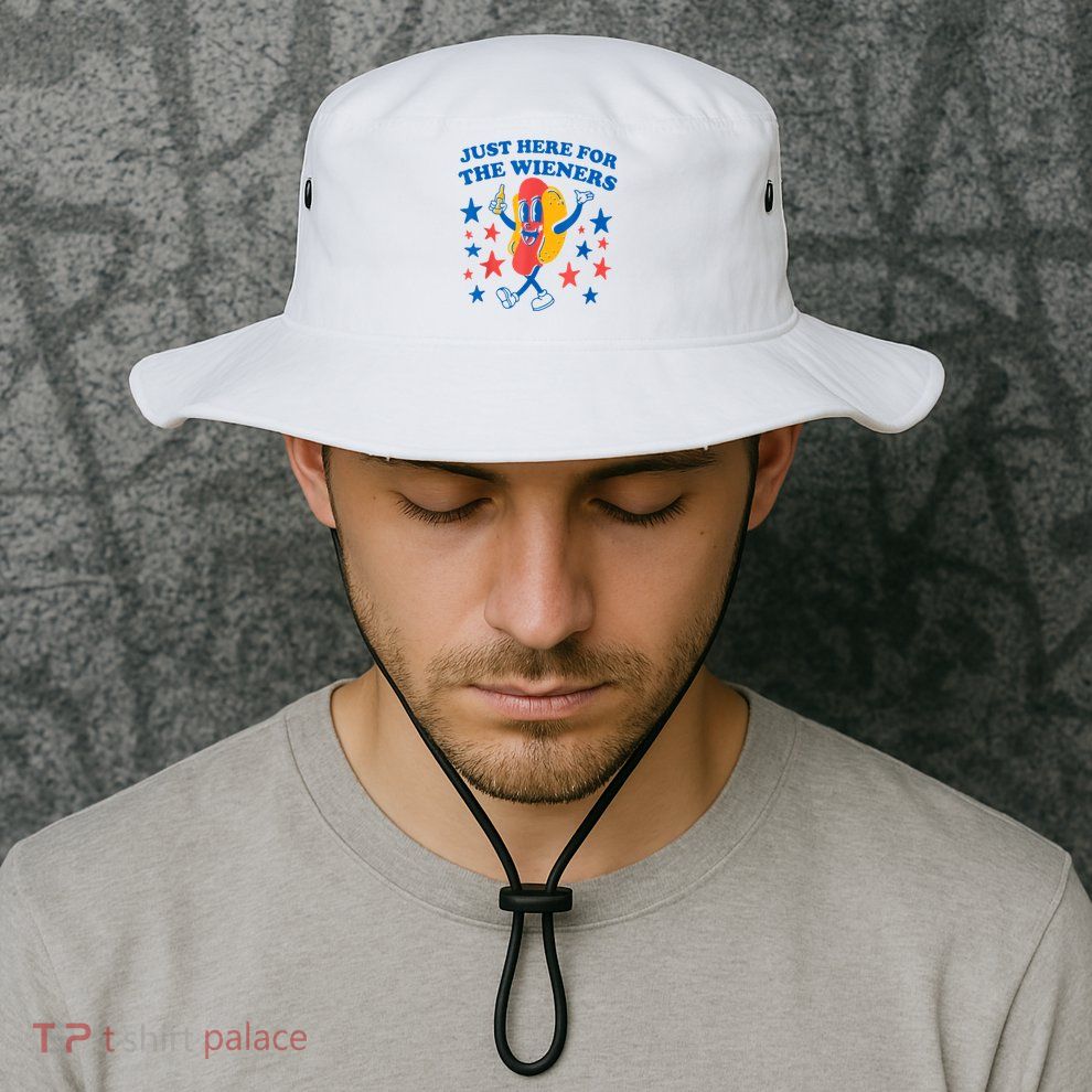 Just Here For The Wieners Funny Hot Dog 4th Of July Bucket Hat