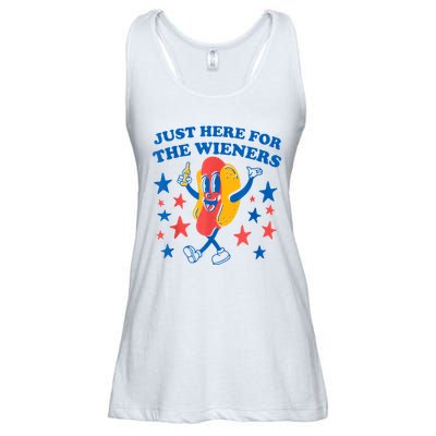 Just Here For The Wieners Funny Hot Dog 4th Of July Ladies Essential Flowy Tank