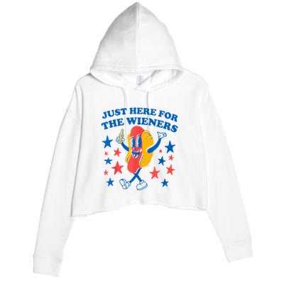 Just Here For The Wieners Funny Hot Dog 4th Of July Crop Fleece Hoodie