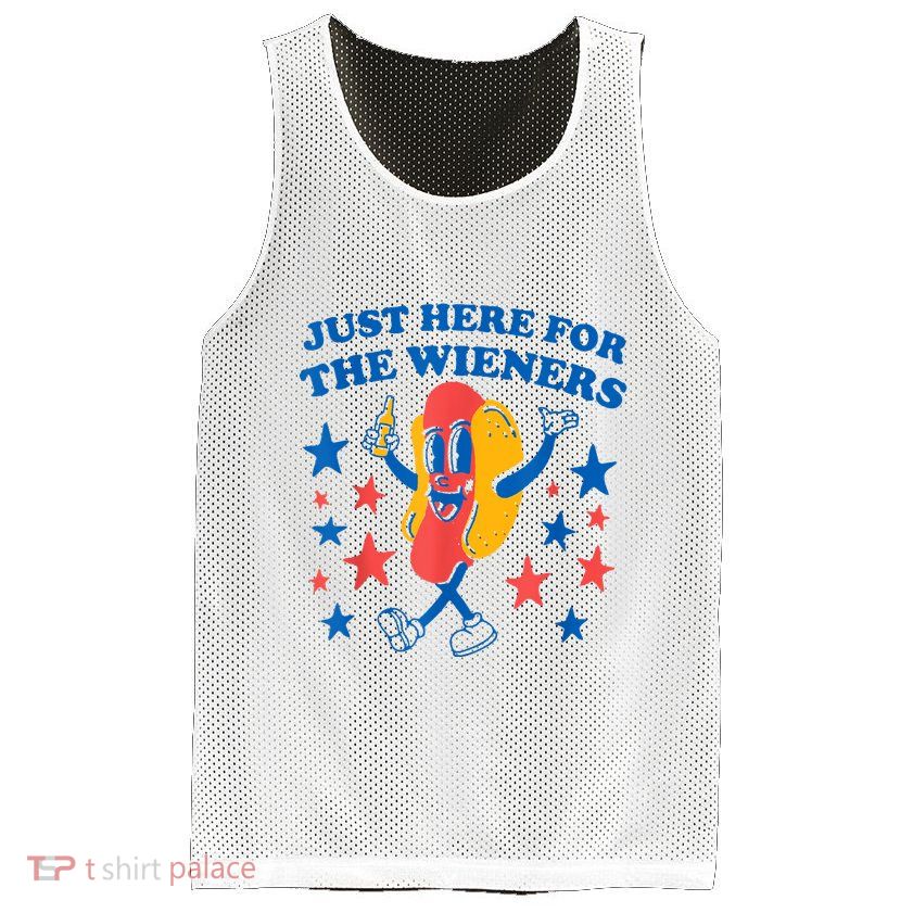 Just Here For The Wieners Funny Hot Dog 4th Of July Mesh Reversible Basketball Jersey Tank