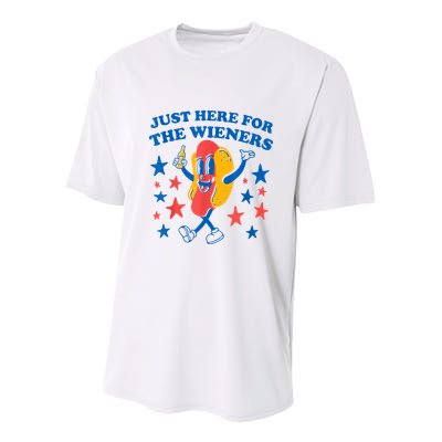 Just Here For The Wieners Funny Hot Dog 4th Of July Youth Performance Sprint T-Shirt