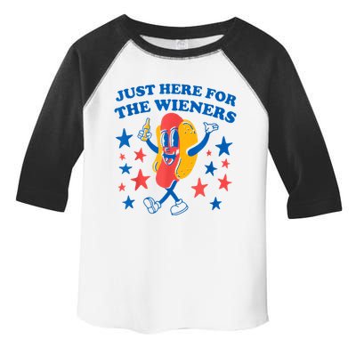 Just Here For The Wieners Funny Hot Dog 4th Of July Toddler Fine Jersey T-Shirt