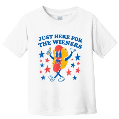 Just Here For The Wieners Funny Hot Dog 4th Of July Toddler T-Shirt