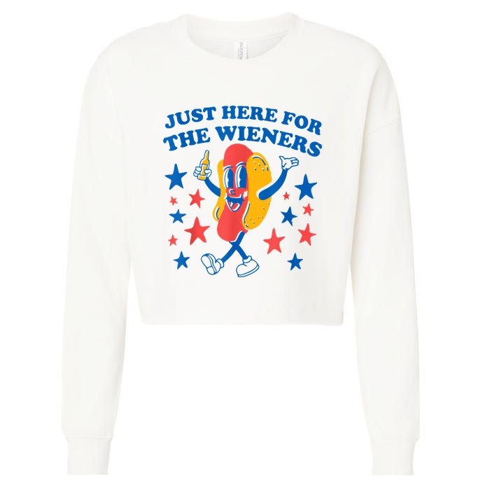 Just Here For The Wieners Funny Hot Dog 4th Of July Cropped Pullover Crew