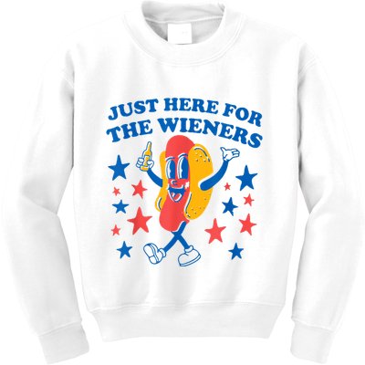 Just Here For The Wieners Funny Hot Dog 4th Of July Kids Sweatshirt