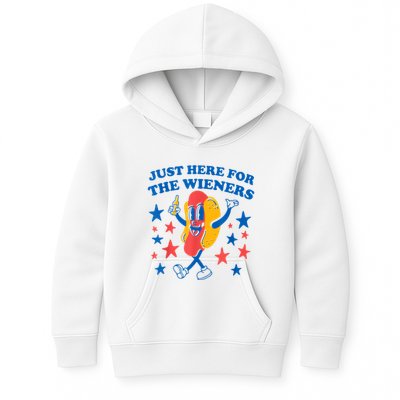 Just Here For The Wieners Funny Hot Dog 4th Of July Kids Hoodie