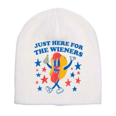 Just Here For The Wieners Funny Hot Dog 4th Of July Short Acrylic Beanie