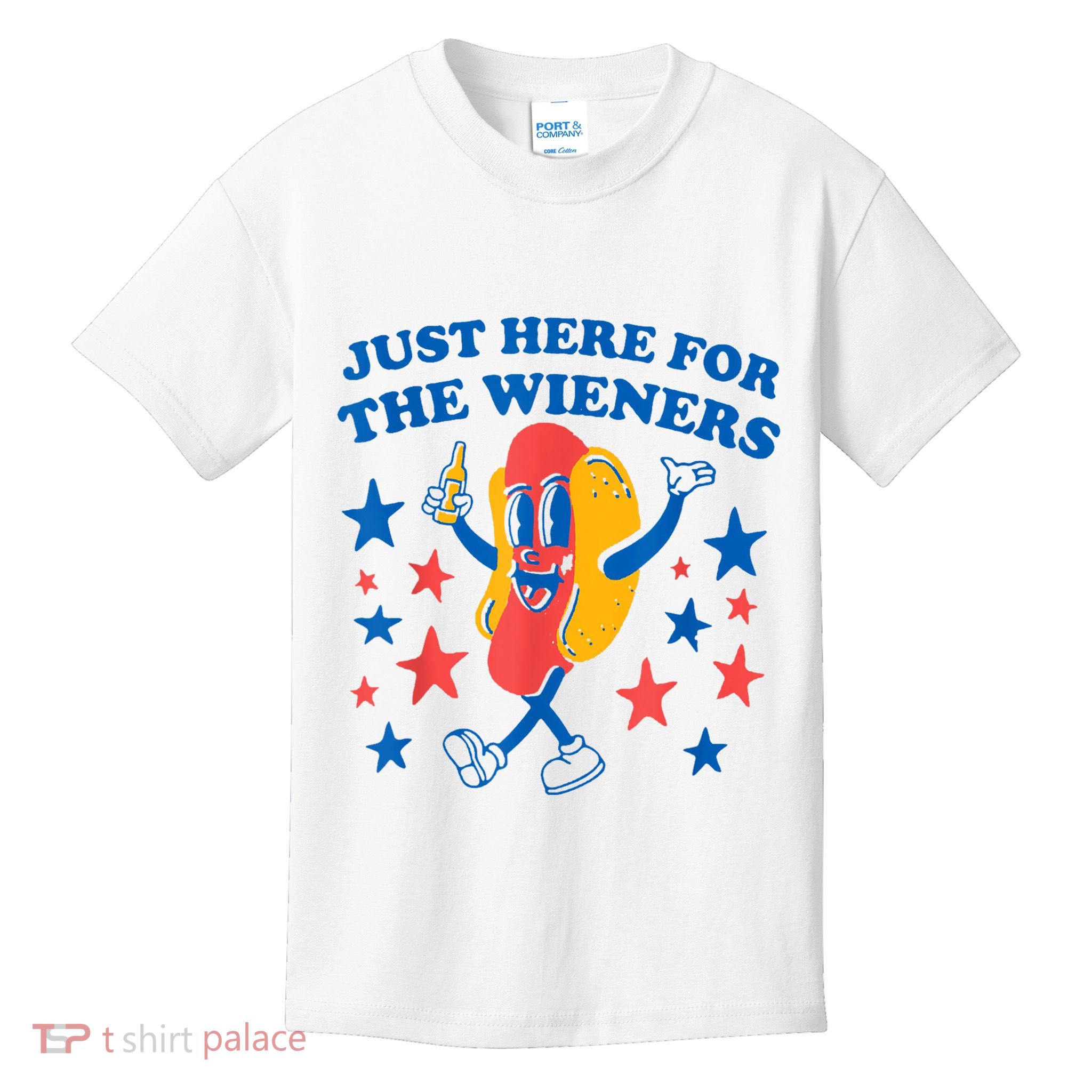 Just Here For The Wieners Funny Hot Dog 4th Of July Kids T-Shirt