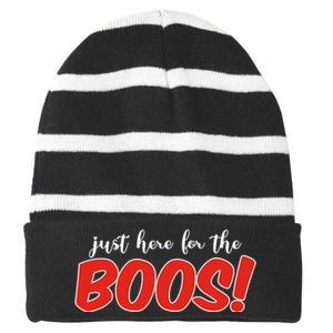 Just Here For The Boos Funny Halloween Striped Beanie with Solid Band