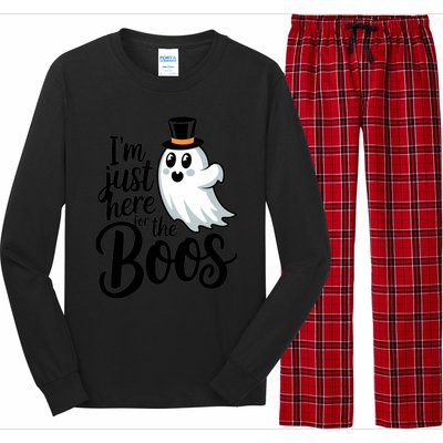 Just Here For The Boos Ghost Humor Funny Gift Long Sleeve Pajama Set