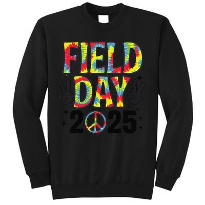 Just Here For Field Day 2025 Sign Peace Teacher Tie Dye Sweatshirt