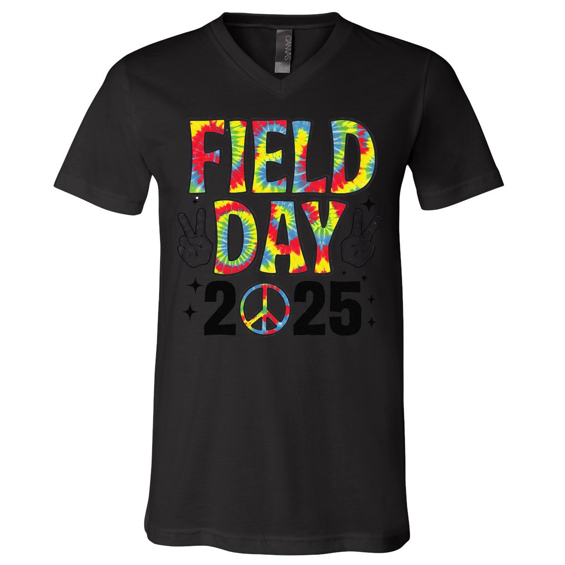 Just Here For Field Day 2025 Sign Peace Teacher Tie Dye V-Neck T-Shirt
