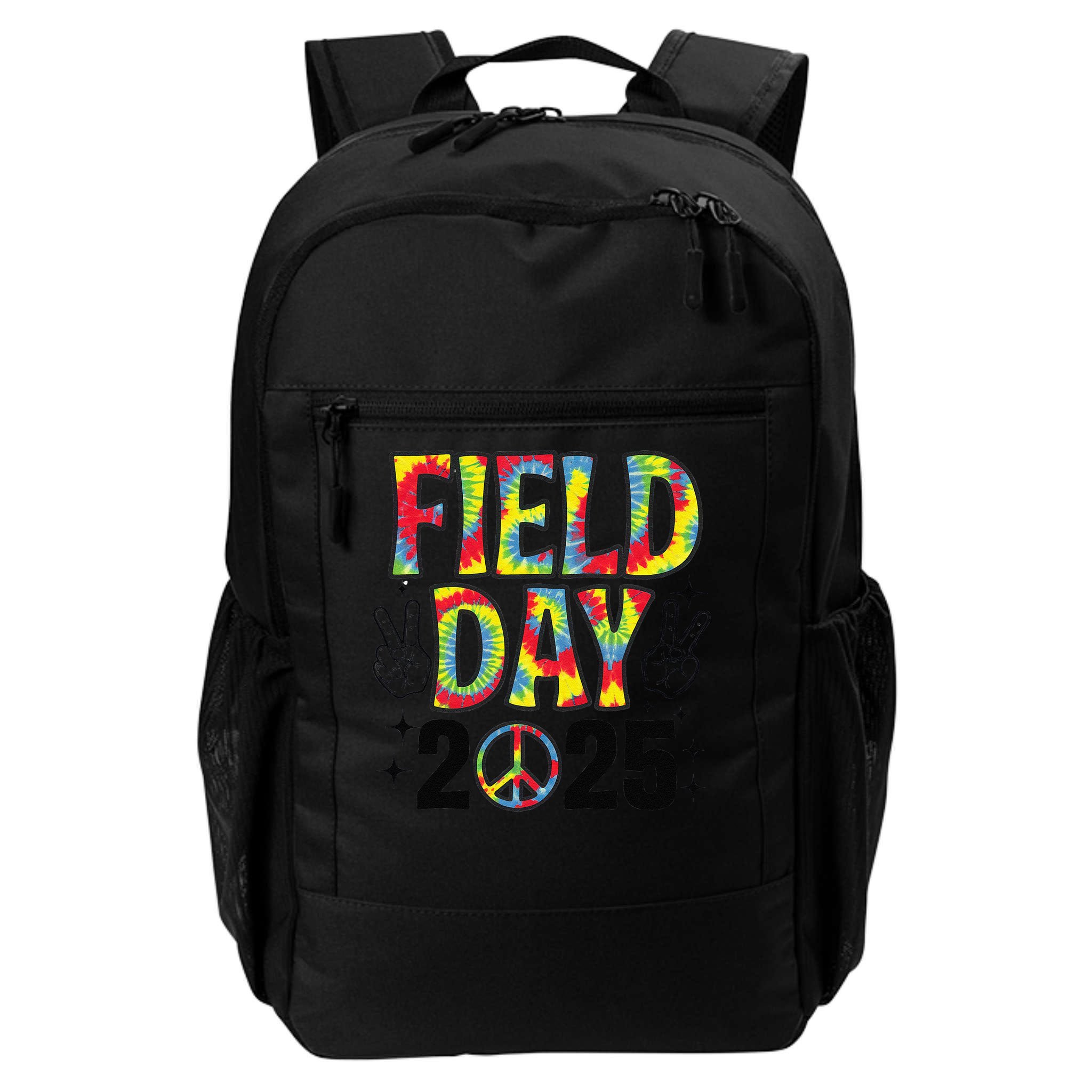 Just Here For Field Day 2025 Sign Peace Teacher Tie Dye Backpack