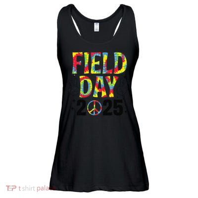 Just Here For Field Day 2025 Sign Peace Teacher Tie Dye Ladies Essential Flowy Tank