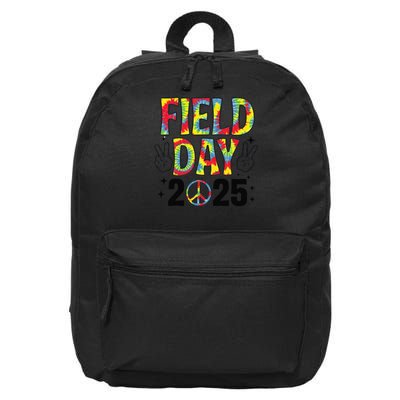 Just Here For Field Day 2025 Sign Peace Teacher Tie Dye 16 in Basic Backpack